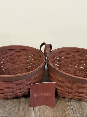 Longaberger Brown Double Handwoven Basket Pair